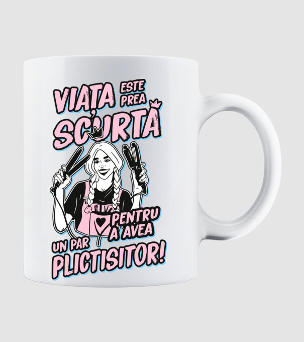 viata este prea scurta pentru a avea un par plictisitor model alb pe tricou