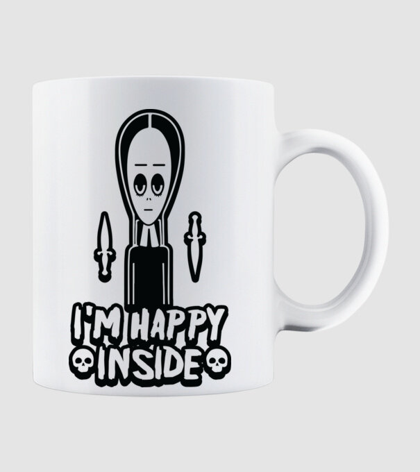 WEDNESDAY Happy inside model alb pe tricou