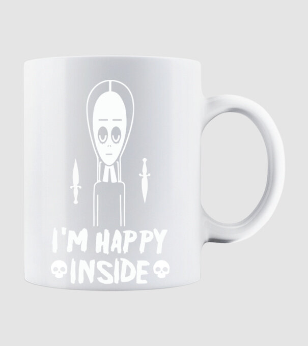 WEDNESDAY Happy inside model alb pe tricou
