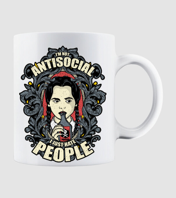 Wednesday - Im not antisocial model alb pe tricou