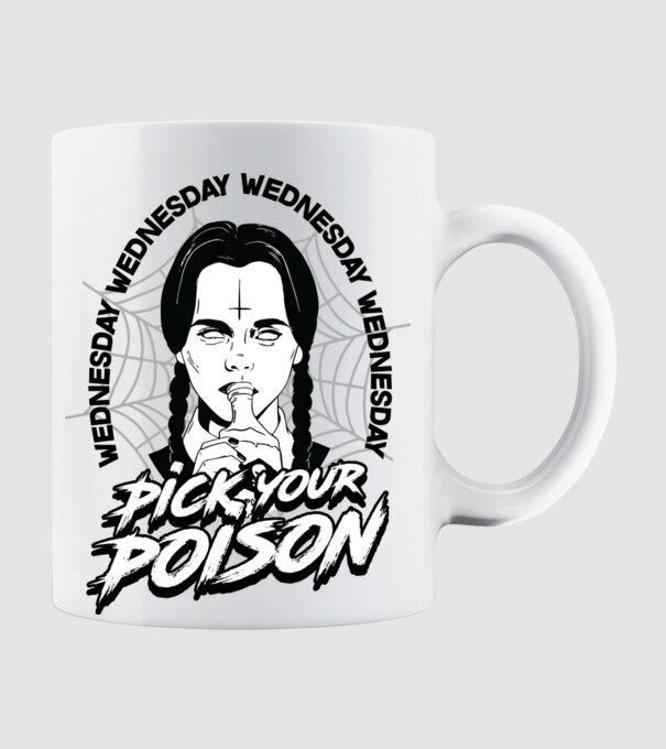 WEDNESDAY Pick your poison model alb pe tricou
