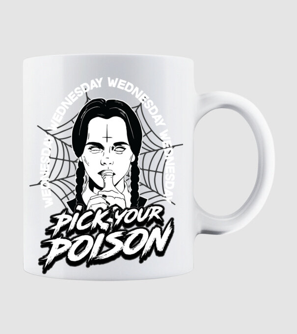 WEDNESDAY Pick your poison model alb pe tricou