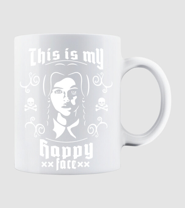 WEDNESDAY This is my happy face model alb pe tricou