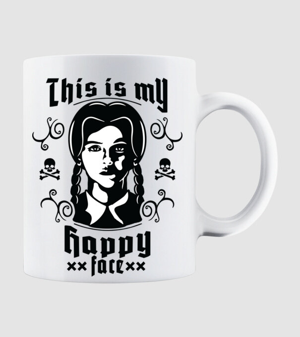 WEDNESDAY This is my happy face model alb pe tricou