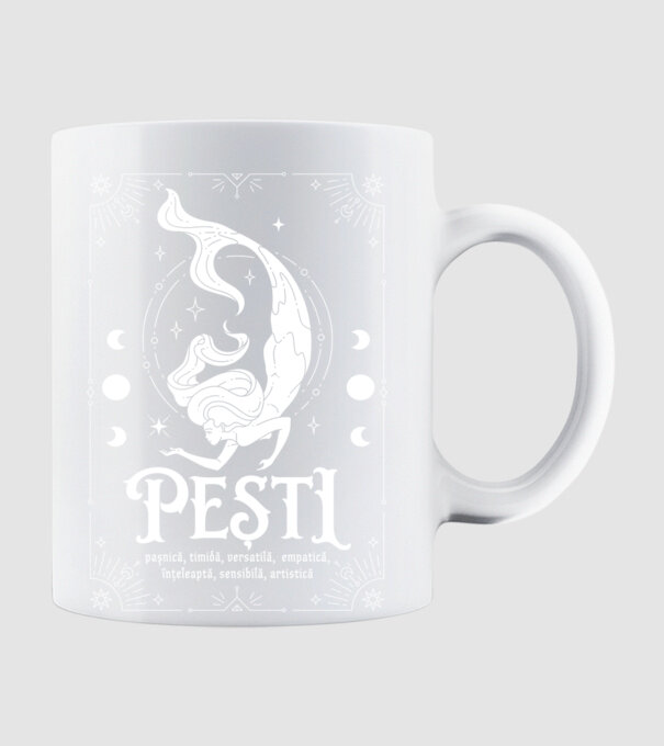 Zodiac femeie PEȘTI white model alb pe tricou