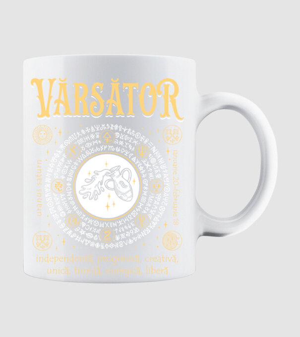 Zodiac femeie VĂRSĂTOR golden model alb pe tricou
