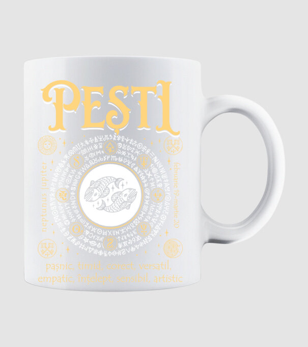 Zodiac bărbat PEȘTI golden model alb pe tricou