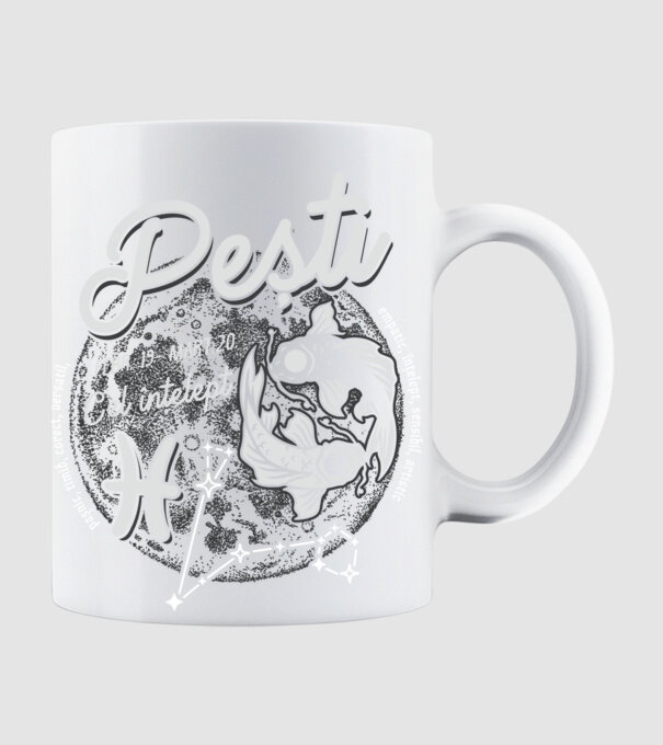 Zodiac bărbat PEȘTI retro model alb pe tricou