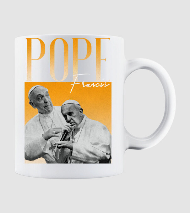 Pope Frances 90s poster model alb pe tricou