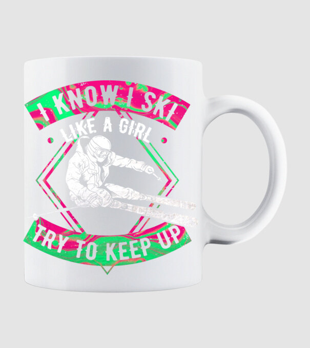 Skiing like a girl model alb pe tricou