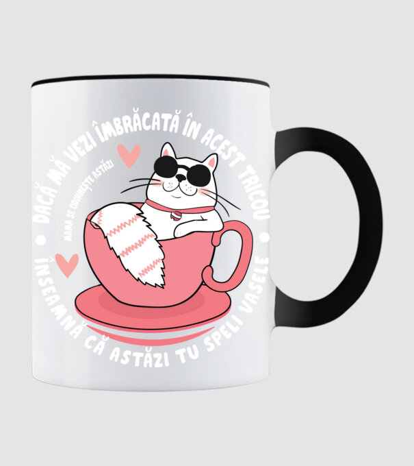 Dacă o vezi îmbrăcată în acest tricou, înseamnă că astăzi tu speli vasele. Mama se odihnește astăzi. model negru pe tricou