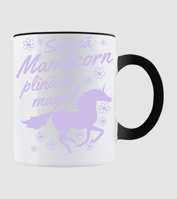 Sacoșă mamăcorn plină de magii! model negru pe tricou