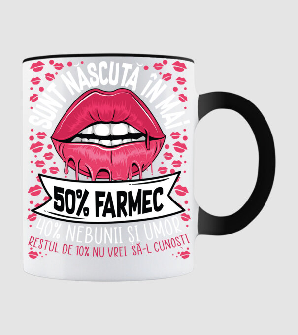 Sunt născută în mai - 50% farmec - 40% nebunii și umor - Restul de 10% nu vrei să-l cunoști model negru pe tricou