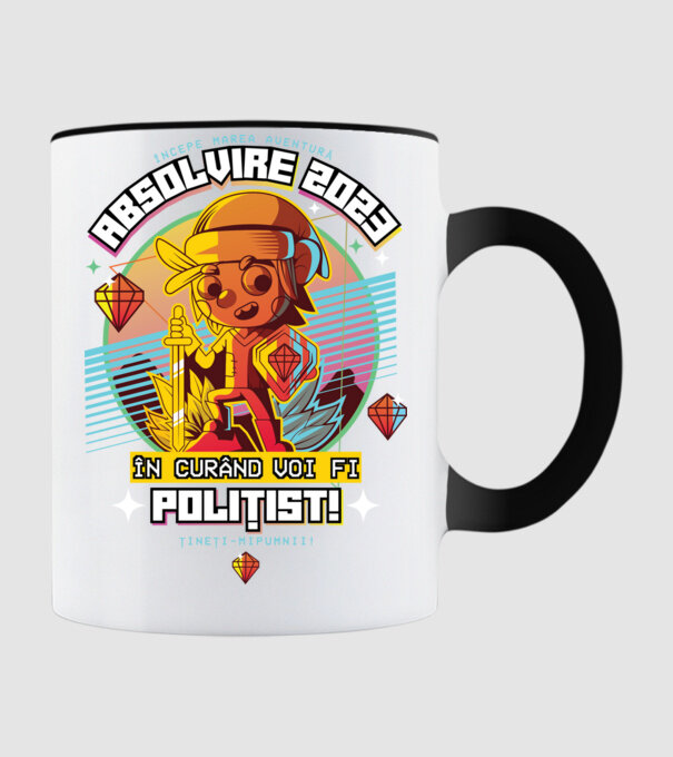 absolvire 2023 polițist model negru pe tricou