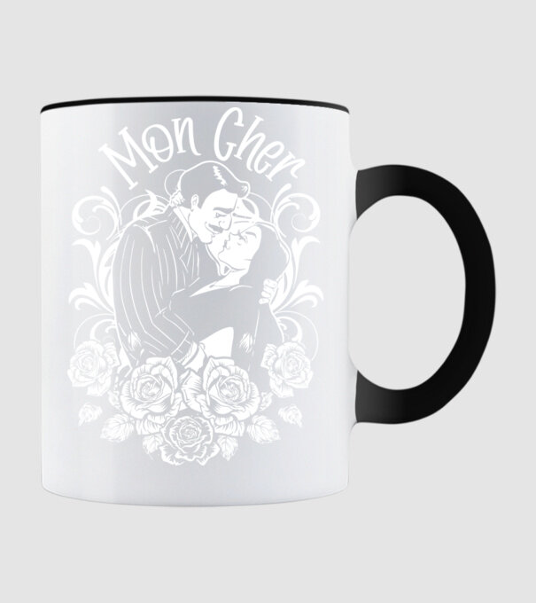 Addams family couple shirt Morticia and Gomez Mon cher model negru pe tricou