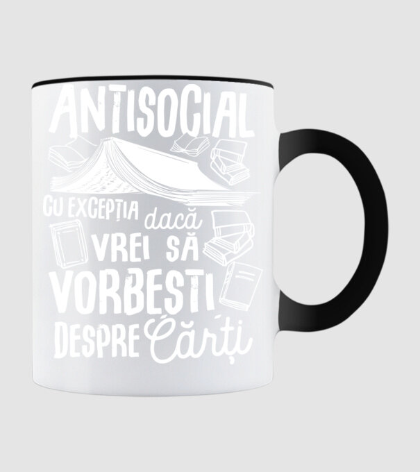 Antisocial, cu excepția dacă vrei să vorbești despre cărți model negru pe tricou