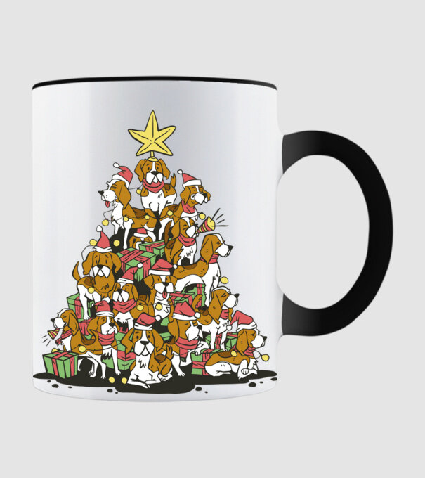 beagle christmas tree model negru pe tricou