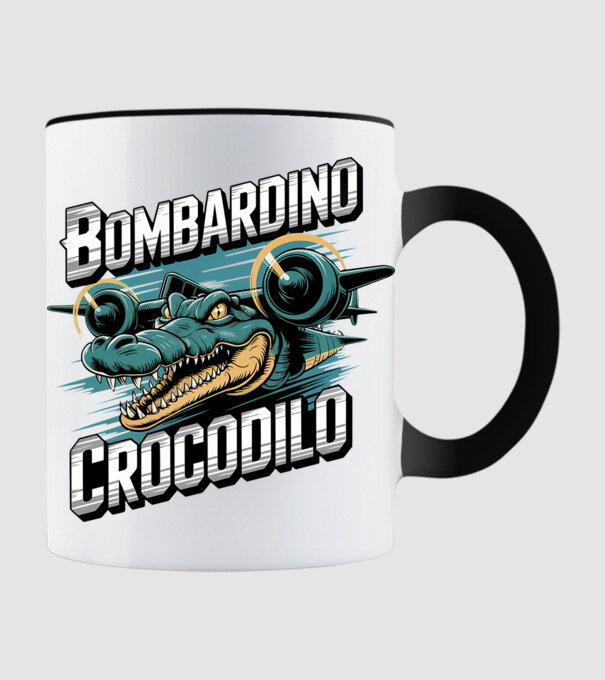 Bombardino Crocodilo 2 model negru pe tricou