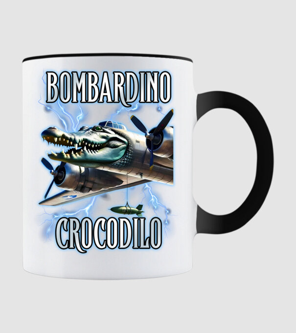 Bombardino Crocodilo model negru pe tricou