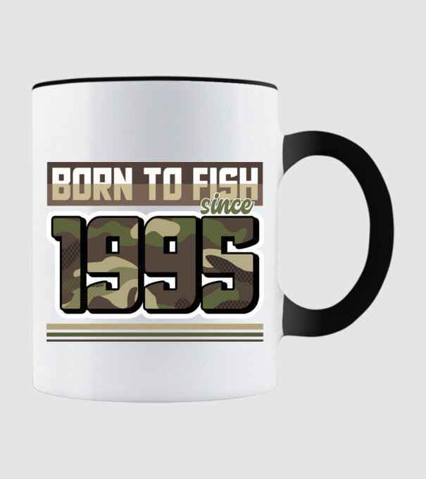 Born to fish since 1995 model negru pe tricou