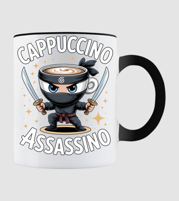 Cappuccino Assassino model negru pe tricou