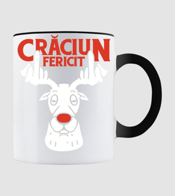 Căprioară de Crăciun antisocială model negru pe tricou