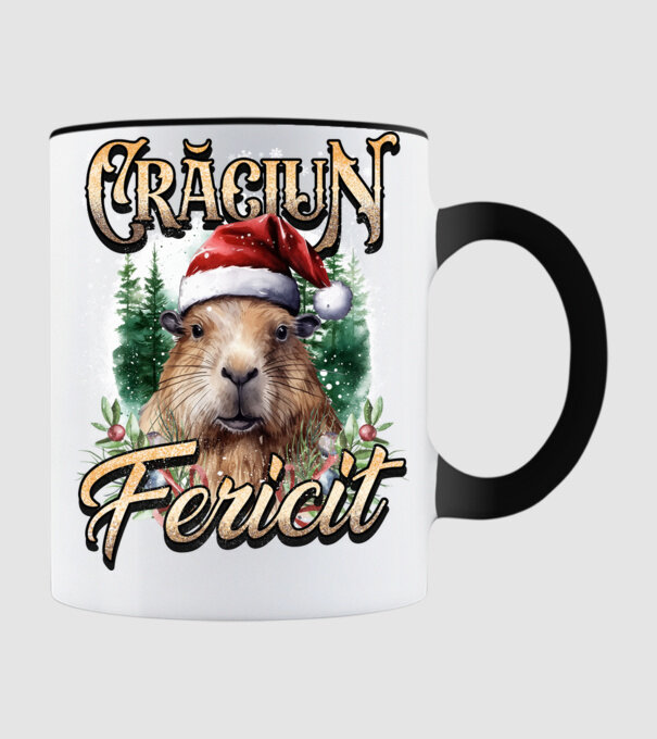 Capybara christmas model negru pe tricou