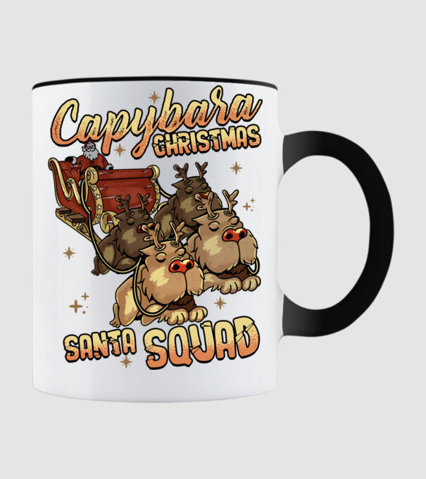 Capybara christmas santa squad model negru pe tricou