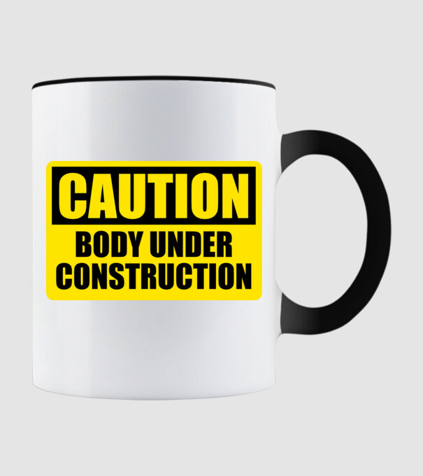 Caution Body Under Construction model negru pe tricou