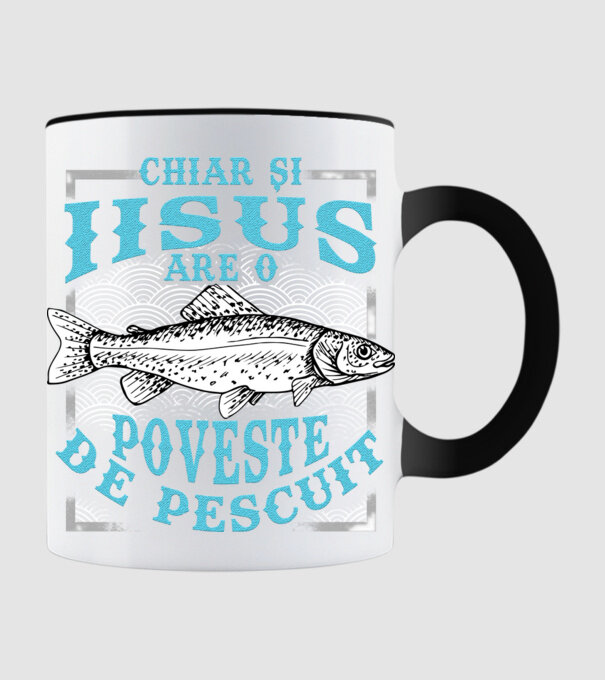Chiar și Iisus are o poveste de pescuit model negru pe tricou