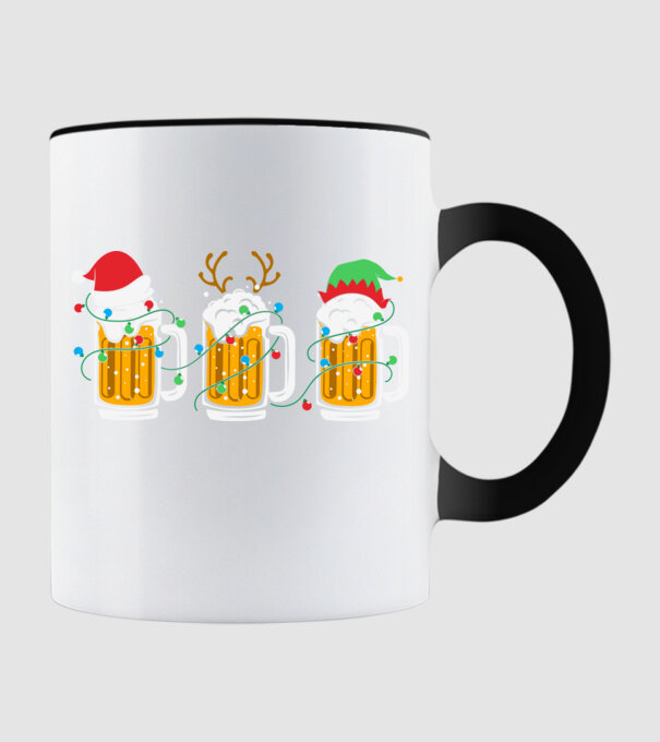 Christmas beer mugs model negru pe tricou