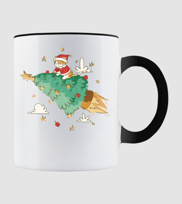 Christmas cat model negru pe tricou
