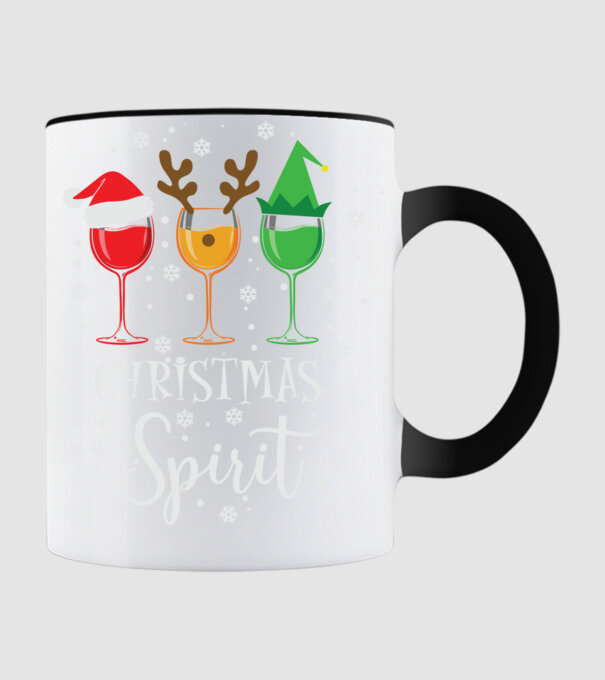 Christmas spirit wine model negru pe tricou