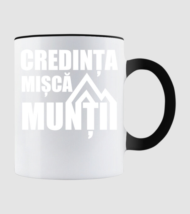 Credința mișcă munții model negru pe tricou