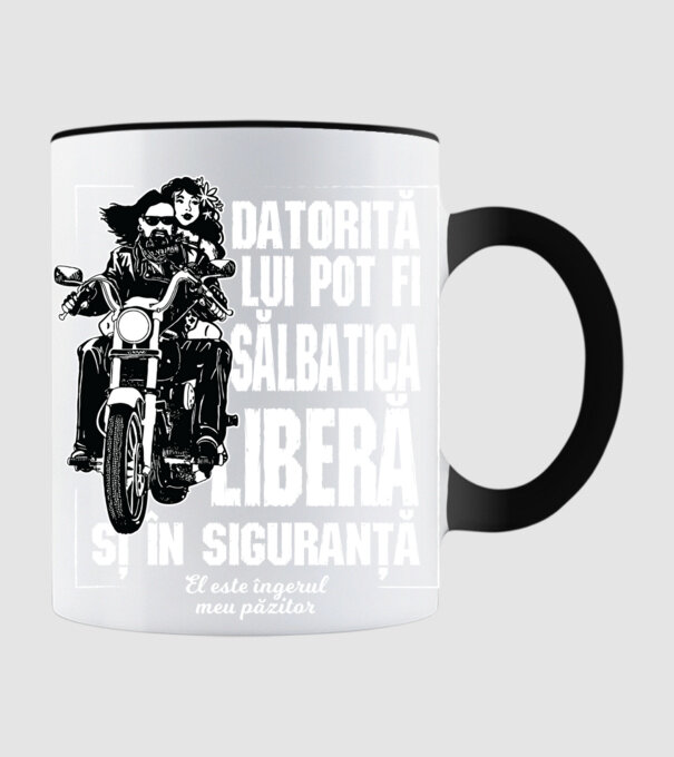 datorită ei pot fi sălbatic, liber și în siguranță - ea este îngerul meu păzitor model negru pe tricou