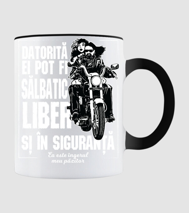 datorită ei pot fi sălbatic, liber și în siguranță - ea este îngerul meu păzitor model negru pe tricou