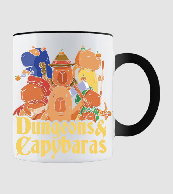 Dungeons and Capybaras model negru pe tricou