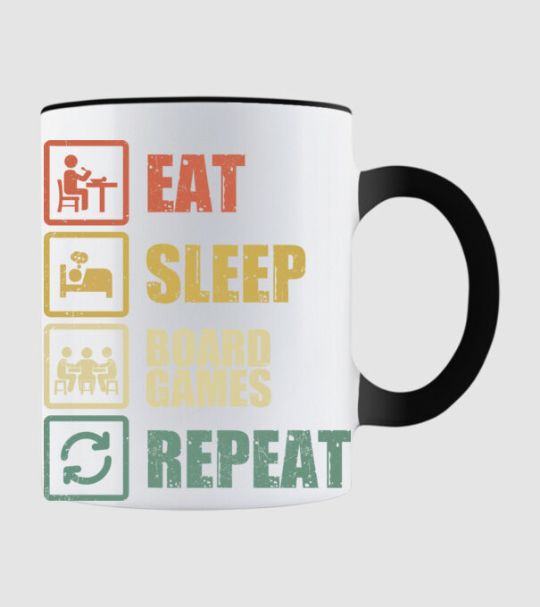 eat sleep Board Games repeat model negru pe tricou