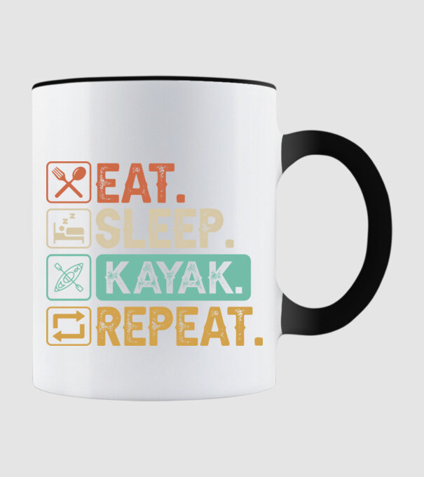 Eat Sleep Kayak model negru pe tricou