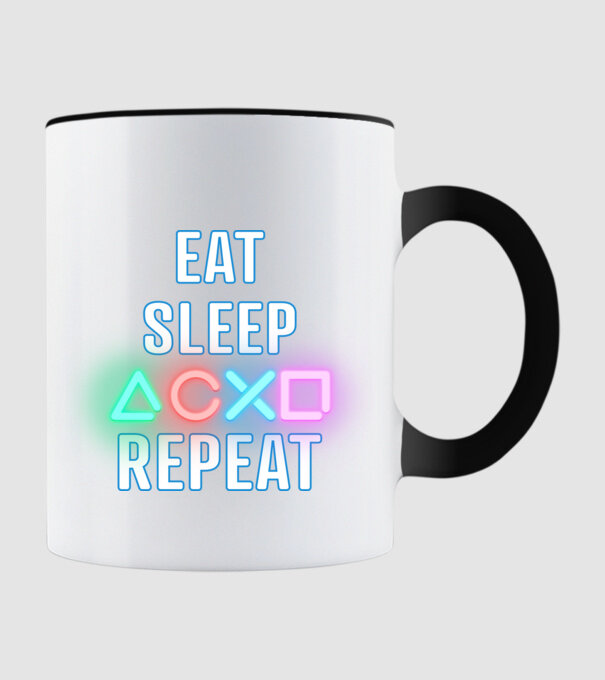 Eat sleep PS model negru pe tricou