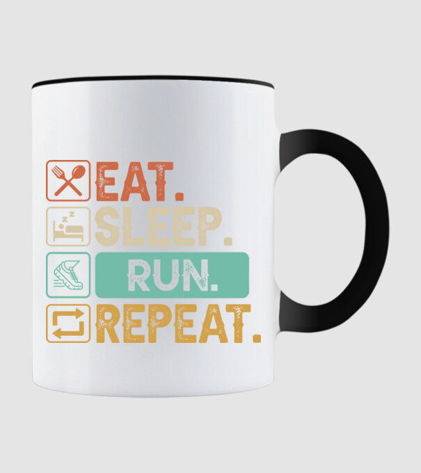 Eat Sleep Run Repeat model negru pe tricou