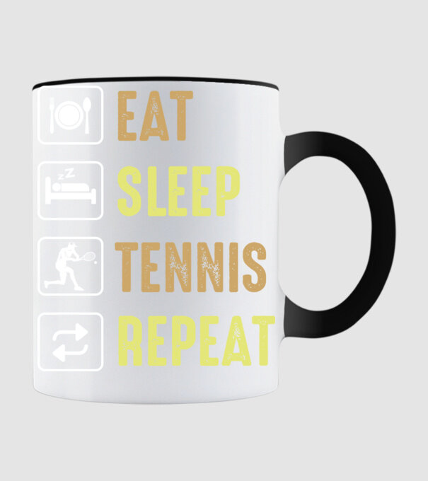 eat sleep tennis repeat model negru pe tricou