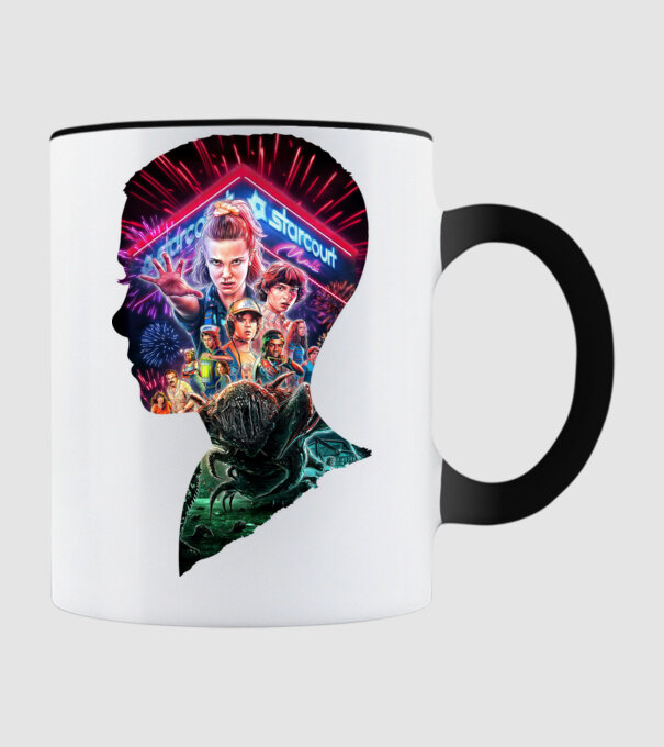 eleven poster head model negru pe tricou