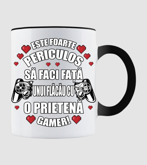 este foarte periculos să faci față unui flăcău cu o prietenă gamer! model negru pe tricou