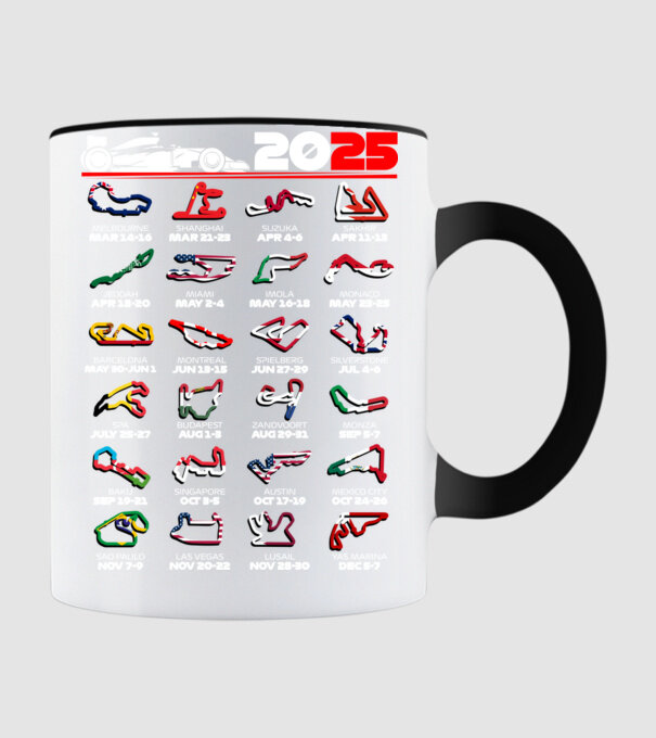 F1 calendar 2025 Negru model negru pe tricou