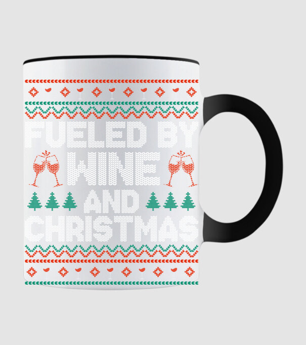 Fueled by wine and christmas model negru pe tricou