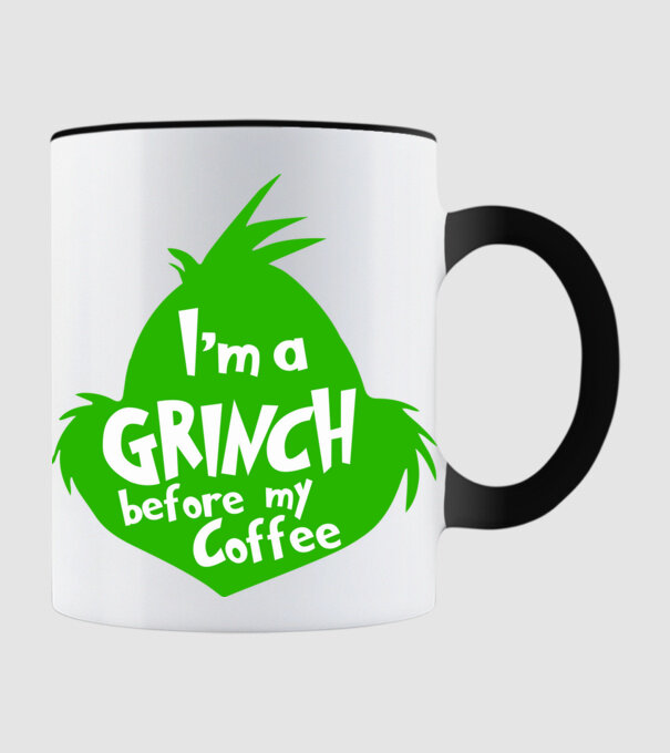 Grinch before coffee model negru pe tricou