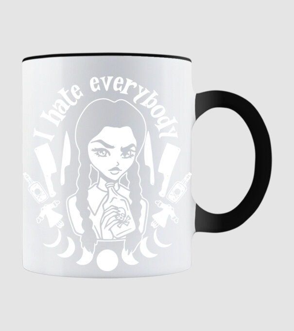  I hate everybody cartoon model negru pe tricou