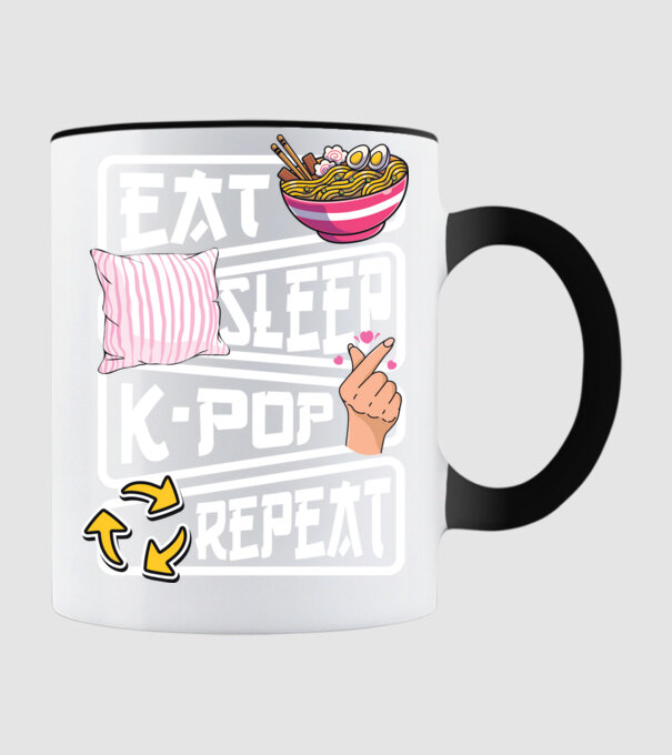 K-POP EAT SLEEP model negru pe tricou