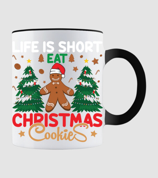Life is short - eat christmas cookies model negru pe tricou